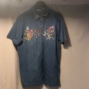 Bobbie Brooks Embroidered Spring Bear Denim Shirt